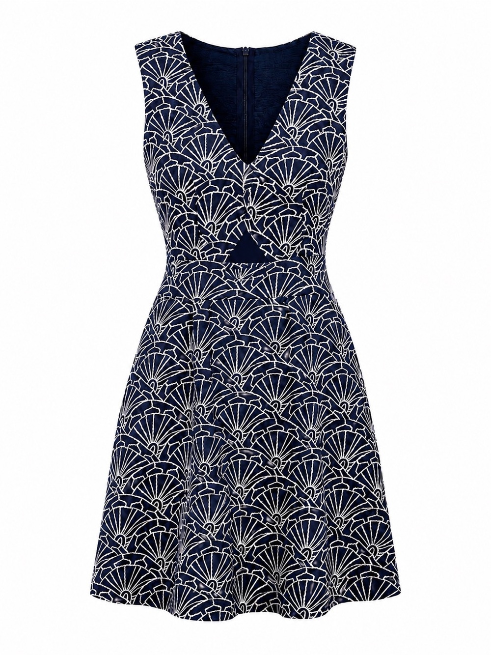 Design Lab Lord & Taylor NWT navy/white fan patterned mini dress, XS